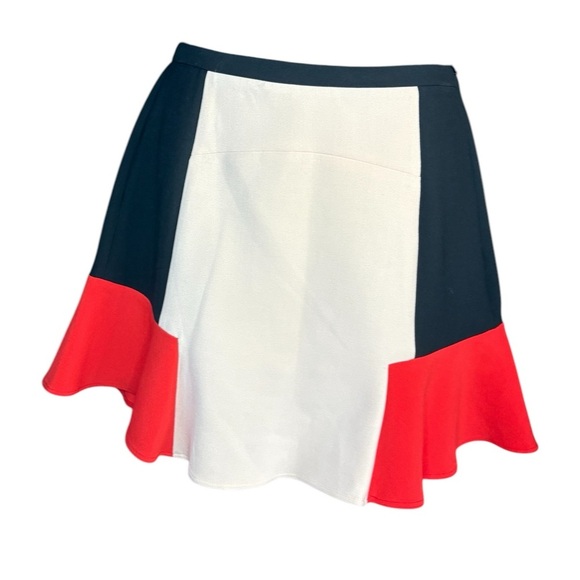 ZARA WOMEN TRI-COLOR BLOCK PEPLUM SKIRT black orange cream sz small preloved - Picture 8 of 9